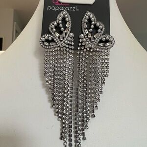 Paparazzi Silver and White Dangle Earrings